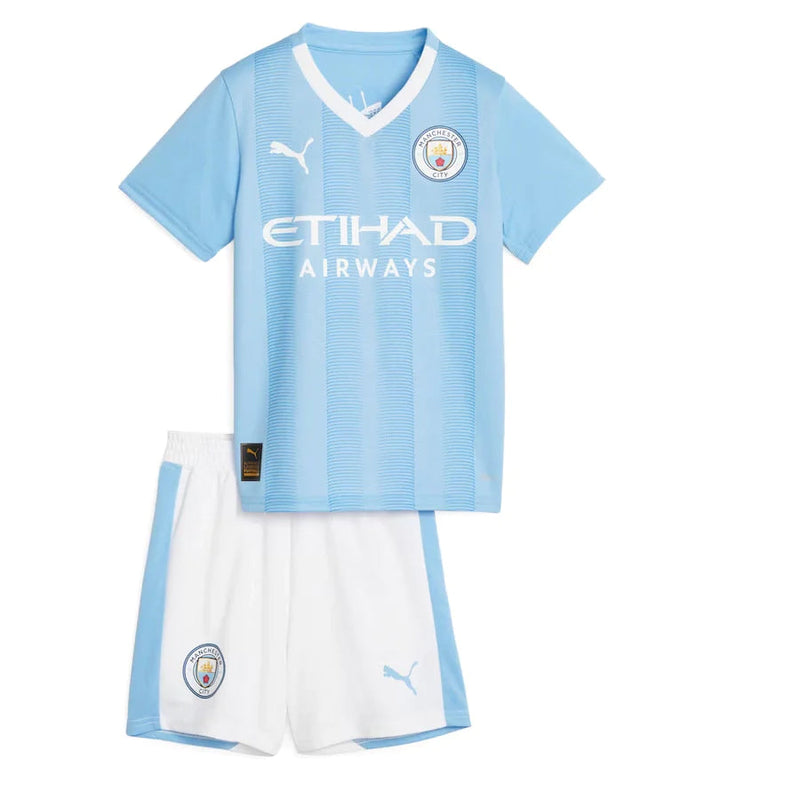 Kit Infantil Manchester City I 23/24 - Azul e Branco