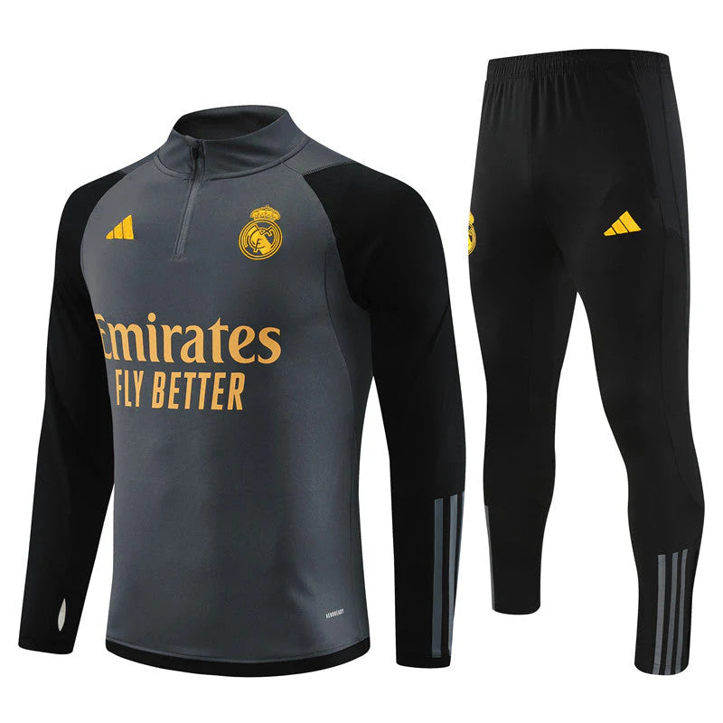 Real Madrid 23/24 Tracksuit - Black and Gray
