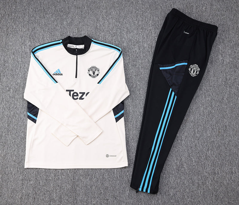 Manchester United 23/24 Tracksuit White, Black and Blue With Zipper