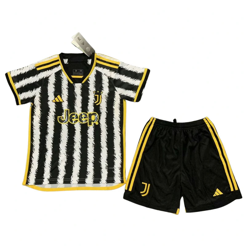 Kit Infantil Juventus I 23/24 - Preto, Branco e Amarelo