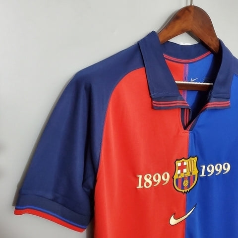 Camisola Barcelona 100 Anos Retrô 1999 - Azul e Grená