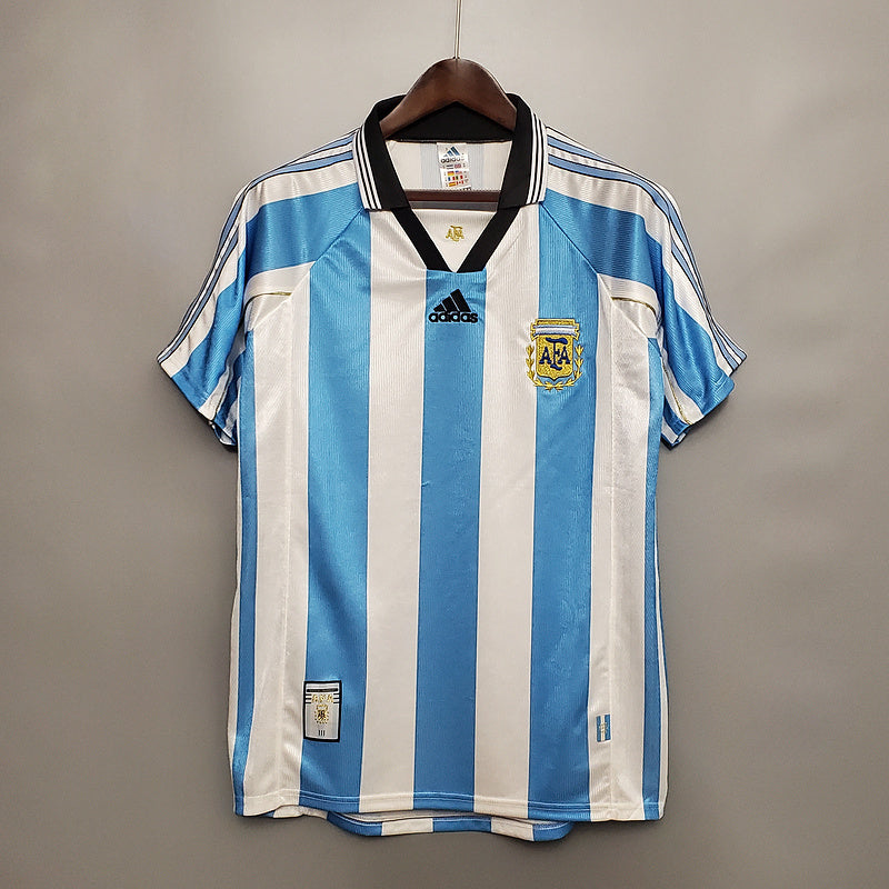 Camisola Seleção Argentina Retrô 1998 Azul e Branca -