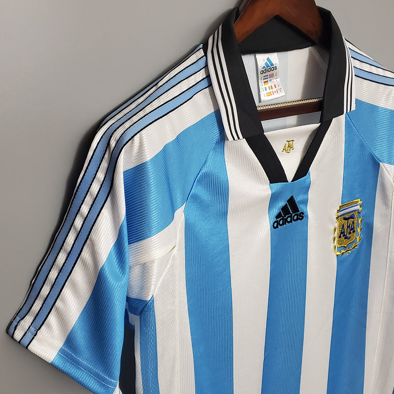 Camisola Seleção Argentina Retrô 1998 Azul e Branca -