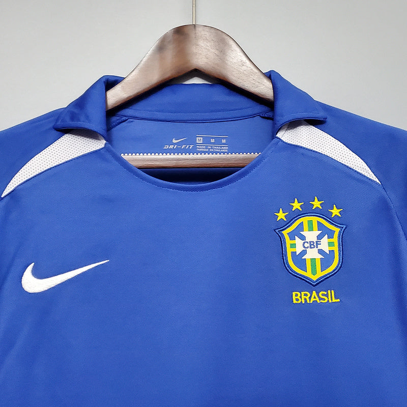 Maillot rétro de l'équipe nationale brésilienne 2002 bleu -